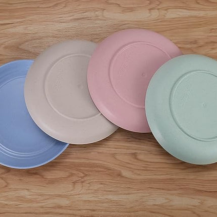 LuckyZone 7 Inches Small Unbreakable Wheat Straw Plates - Reusable Plate Sets of 4 - Dishwasher & Microwave Safe - Perfect for Dinner Dishes - Healthy, BPA Free & Eco-Friendly (7 Inches)