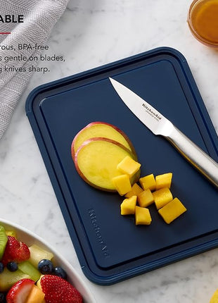 KitchenAid Classic Plastic Cutting Board with Perimeter Trench and Non Slip Edges, Dishwasher Safe, 8 x 10 inch, Ink Blue