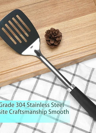 Brushed Slotted Stainless Steel Turner, Metal Spatulas for kitchen Use, Non-Slip Slotted Turner with Ergonomic Handle, Heavy Duty Cooking Utensils for Flipping Grilling Fish Eggs