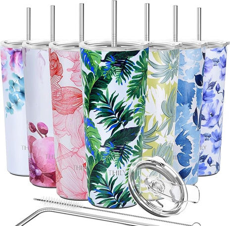 THILY Tumbler Stainless Steel Coffee Cup 26 oz Triple-Insulated Travel Mug with Splash-Proof Lid, for Ice Drinks and Hot Beverage Smoothies Cup, Green Plants