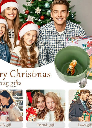 Squirrel Gifts for Women Men Cute Squirrel Ceramic Mug Hidden 3D Animal Inside Unqiue Coffee Mug Tea Cup with Lid Spoon Cool Stuff Home Decor Christmas Birthday Gifts for Her Friends Sisters Besties