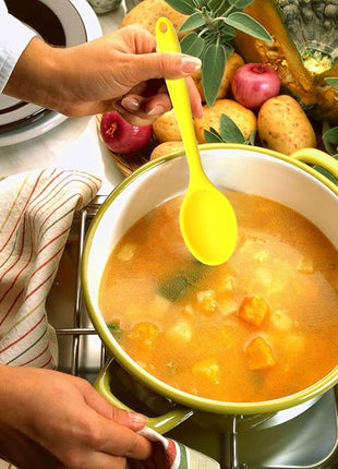 4 Pieces Silicone Mixing Spoon Heat Resistant Basting Utensil Non-stick Spoon 8.2" Multicolored Spoons Set for Mixing, Baking, Serving, Stirring and Scraping (Red, Green, Yellow, Orange)