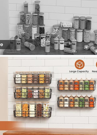 Spice Rack wall mounted 6 Pack, Space-Saving Spice Organizer for Spice Jars and Seasonings,Screw or Adhesive Hanging Spice Rack Organizer for Your Kitchen Cabinet,or Pantry Door