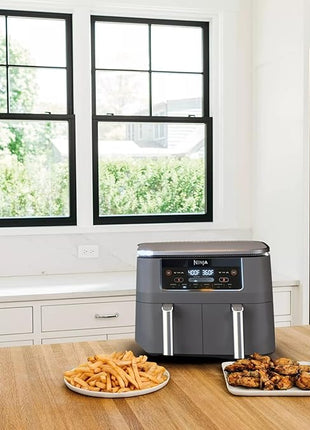 Ninja DZ201 Foodi 6-in-1 2-Basket Air Fryer with DualZone Technology, 8-Quart Capacity, and a Dark Grey Stainless Finish (Dark Grey Stainless) (Renewed)