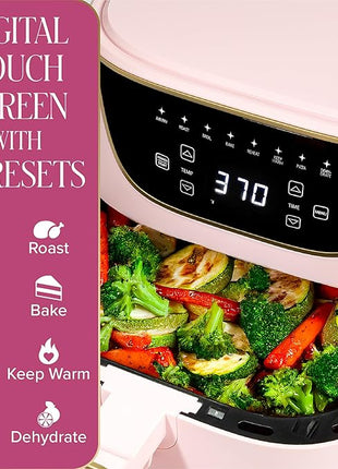 Paris Hilton Air Fryer, Large 6-Quart Capacity, Nonstick Made without PFAS, Touchscreen Display, 8-in-1 (Air Fry, Roast, Broil, Bake, Reheat, Keep Warm, Pizza, Dehydrate), Dishwasher Safe, Pink
