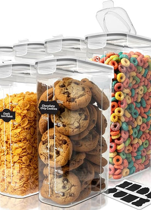 Utopia Kitchen Cereal Containers Storage Set – 6 Pack 4L(135.2 oz) Airtight Food Storage Containers with Lids, BPA-Free Cereal Dispensers for Pantry Organization and Storage (Clear)