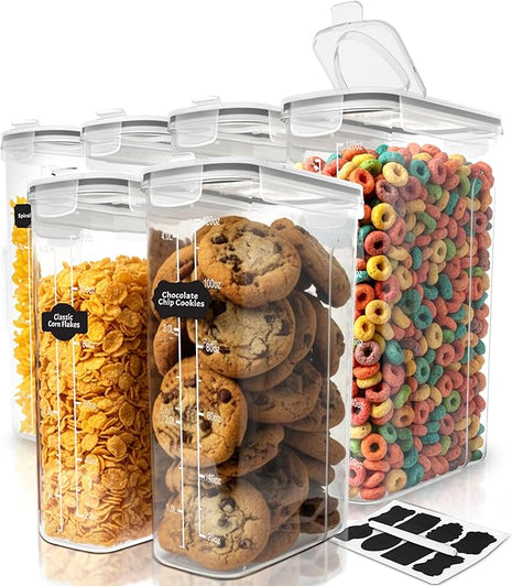 Utopia Kitchen Cereal Containers Storage Set – 6 Pack 4L(135.2 oz) Airtight Food Storage Containers with Lids, BPA-Free Cereal Dispensers for Pantry Organization and Storage (Clear)