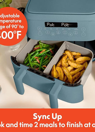 bella 4 Qt TriZone Air Fryer, EverGood™ Ceramic Nonstick Coating, Dual Basket Design w Removable Divider, Digital Touchscreen Control w 6 Preset Cooking Options, 1200 Watt, 3lb Capacity, Surf