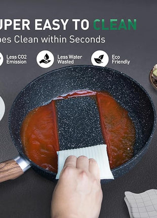 Kitchen Academy Pots and Pans Set Non Stick - 12 Piece Induction Kitchen Cookware Sets, Blue Granite Nonstick Cooking Pans Set