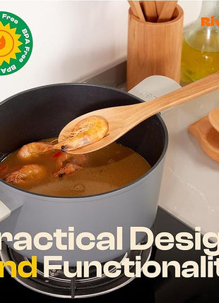 Riveira Cherry Wooden Spoons for Cooking Set of 9 – Natural Cherry Wooden Cooking Utensils, Wooden Spatula, Wooden Spoon - Premium Quality Wooden Utensil Set for Non-Toxic Cooking