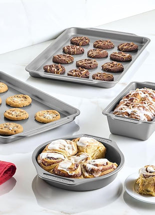 Farberware Steel Nonstick Baking, Includes Cookie, Loaf/Meatloaf, Cake Pan, 4 Piece Non Stick Bakeware Set, Gray