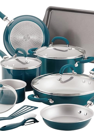 Rachael Ray Create Delicious Nonstick Cookware Induction Pots and Pans Set, 13 Piece - Teal Shimmer