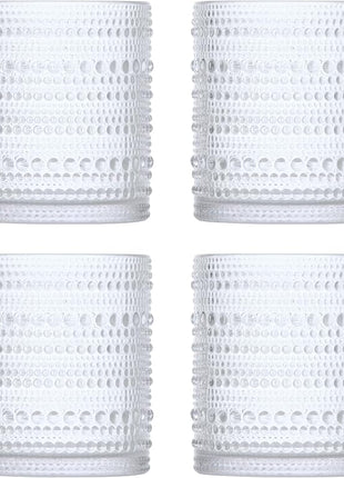 Fortessa Jupiter Beaded Hobnail Glass, 10 Ounce Double Old Fashioned (Set of 4), Clear