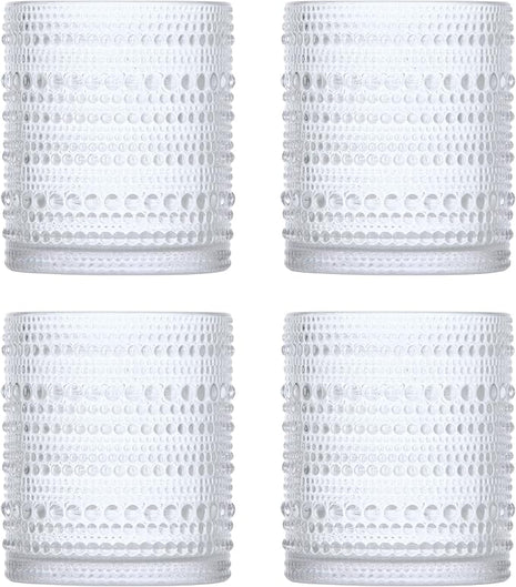 Fortessa Jupiter Beaded Hobnail Glass, 10 Ounce Double Old Fashioned (Set of 4), Clear