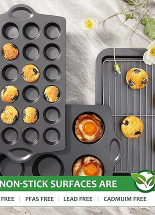 HONGBAKE mini muffin pan nonstick 24, Cupcake Tin for Baking, Commercial Small Cup Cake Tray for Cheesecake, 1.8dia, Heavy-duty, Gray