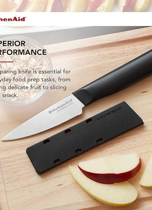 KitchenAid Classic Paring Knife with Endcap and Custom-Fit Blade Cover, 3.5-inch, Sharp Kitchen Knife, High-Carbon Japanese Stainless Steel Blade, Black