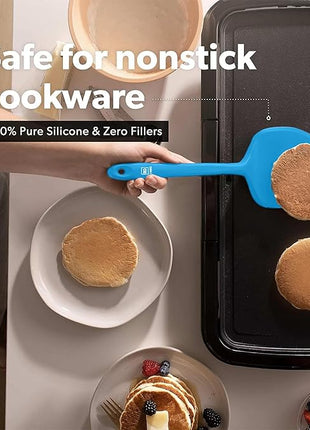 New DI ORO Silicone Turner Spatula Set - Kitchen Spatulas for Nonstick Cookware - Cooking Utensils for Flipping Eggs & Pancakes - 600°F Heat-Resistant BPA Free Turners - Dishwasher Safe (4pc, Blue)