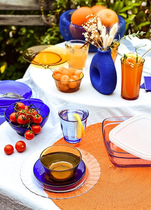 Duralex Made in France Prisme Marine Glass Tumbler Drinking Glasses, 8.75 ounce - Set of 6, Marine Blue