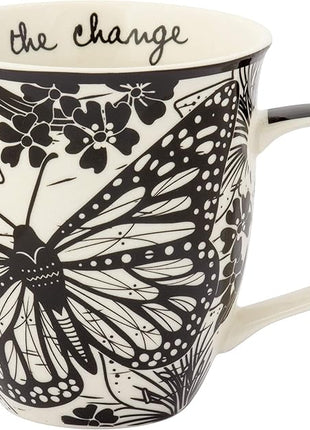 Karma Gifts 16 oz Black and White Boho Mug Butterfly - Cute Coffee and Tea Mug - Ceramic Coffee Mugs for Women and Men