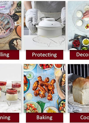 TeamFar Round Cooling Rack Set of 2, 10½ Inch Round Wire Baking Steaming Roasting Rack Set Stainless Steel, Healthy & Mirror Finish, Oven & Dishwasher Safe