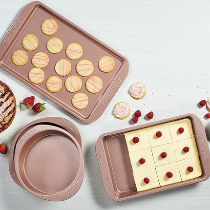 Farberware 47776 Nonstick Bakeware, Nonstick Muffin Pan / Cupcake Pan - 12 Cup, Rose Gold Red