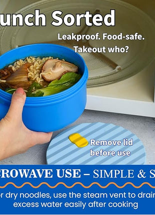 AI LOVE PEACE Ramen Bowl, 40 oz Microwaveable Noodle Cooker for Ramen, Pho, Soup, and Pasta, Dishwasher Safe and Portable, Ideal for Home, Office, Dorm, or Gift (Blue)