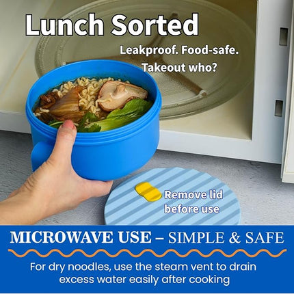 AI LOVE PEACE Ramen Bowl, 40 oz Microwaveable Noodle Cooker for Ramen, Pho, Soup, and Pasta, Dishwasher Safe and Portable, Ideal for Home, Office, Dorm, or Gift (Blue)