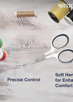 Westcott 4" Embroidery Scissors with Curved Titanium-Bonded Blades for Flush Trimming, Crafting, Sewing & More (White/Gray)