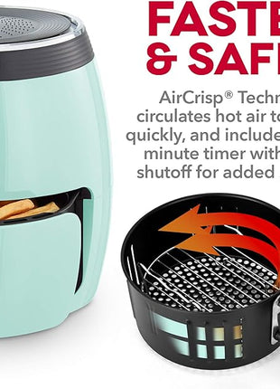 Dash Deluxe Electric Air Fryer + Oven Cooker with Temperature Control, Non-stick Fry Basket, Recipe Guide + Auto Shut off Feature, 1200-Watt, 3 Quart - Aqua