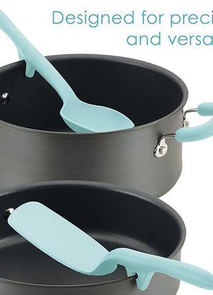 Rachael Ray Tools and Gadgets Spoon, Slotted and Solid Turners Set/ Cooking Utensils - 3 Piece, Light Blue