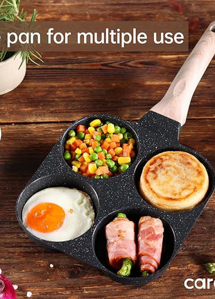 CAROTE Egg Pan Omelette Pan, 4-Cup Nonstick Granite Omelette Skillet - Pancake Pan and Healthy Egg Cooker Suitable for Gas Stove & Induction Cookware, Black