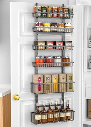 Moforoco 6-Tier Over The Door Pantry Organizer, Pantry Organization and Storage, Black Hanging Basket Wall Spice Rack Seasoning Shelves, Home & Kitchen Laundry Room Bathroom Essentials accessories