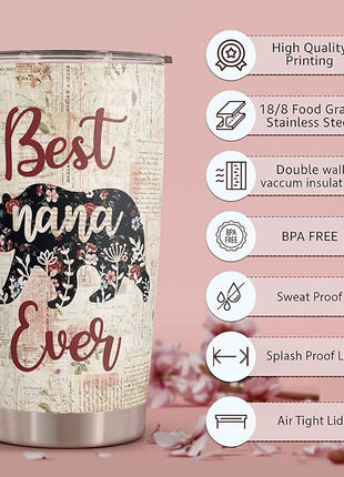 Macorner Mothers Day Gift for Nana & Mom From Daughter, Son for Grandma - Stainless Steel Bear Tumbler 20oz for Women