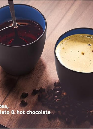 MIAMIO - Set of 6 Stoneware Coffee Mugs 12 Ounce/Cup Set - Le Papillon Collection (Black-Colourful)