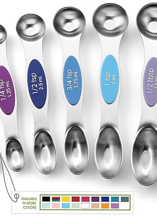 Spring Chef Stainless Steel Magnetic Measuring Spoons Set of 8 with Leveler, Dual Sided Metal Teaspoon & Tablespoon Measuring Spoons, Nesting Kitchen Gadgets for Baking & Cooking - Winter Frost