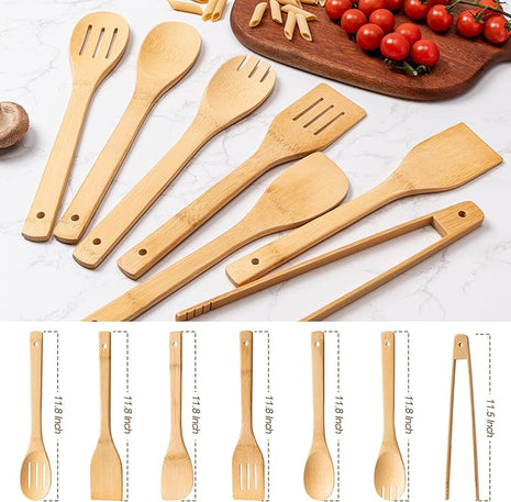 Wooden Spoons for Cooking 7-Piece, Kitchen Nonstick Bamboo Cooking Utensils Set, Durability Wooden Spatula Spoon for Everyday Use, Smooth Edge