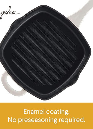 Ayesha Curry Collection Cast Iron Square Grill Pan with Pour Spouts, 10-Inch, French Vanilla