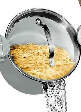 Gotham Steel 5 Quart Stock Pot Multipurpose Pasta Pot with Strainer Lid & Twist and Lock Handles, Ceramic Nonstick Cooking Pots + Pasta Strainer Lid, Spaghetti Pot, Dishwasher Safe