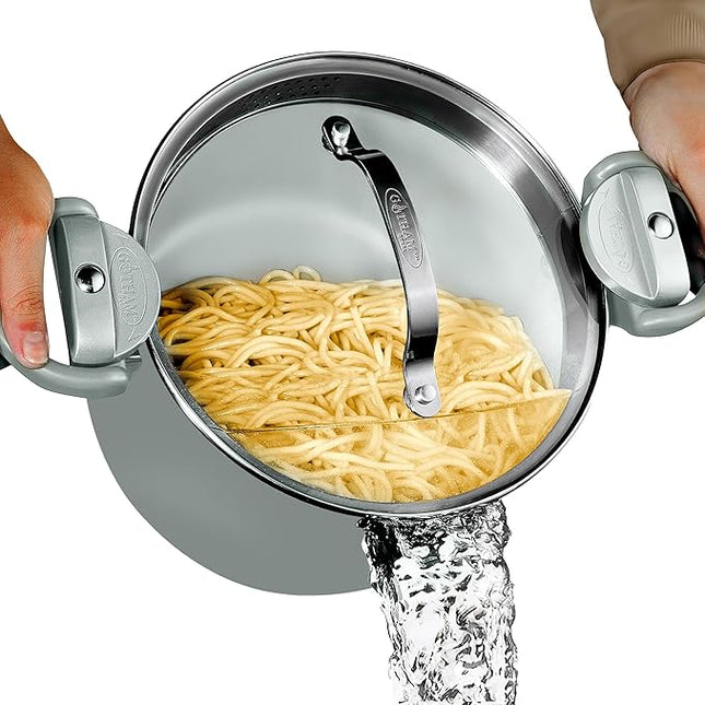 Gotham Steel 5 Quart Stock Pot Multipurpose Pasta Pot with Strainer Lid & Twist and Lock Handles, Ceramic Nonstick Cooking Pots + Pasta Strainer Lid, Spaghetti Pot, Dishwasher Safe