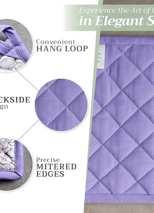 Maison d' Hermine Pot Holders Set 100% Cotton Heat Resistant Potholders 8" x 8" Hot Pads with Loop BBQ, Cooking, Baking, Grilling, Kitchen, Handling Hot Pans Spring/Summer (Pack of 2, Floral Love)