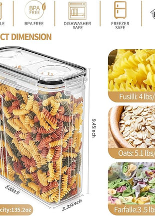 PRAKI Cereal Containers Storage Set (4L,135.2 Oz), 4PCS Airtight Food Storage Containers with Pour Spout for Kitchen & Pantry Organization Cereal Dispensers with 20 labels, Measuring Cup & Marker