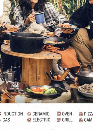 Victoria 6-Quart Cast Iron Oval Dutch Oven, Combination Combo Cooker Pot and Skillet, Bread Baker, Made in Colombia, 2-Piece Set