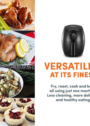 Elite Gourmet EAF-2612DX Personal 2.1Qt Compact Space Saving Programmable Hot Air Fryer, Oil-Less Healthy Cooker, Timer & Temperature Controls, 1000W, Black