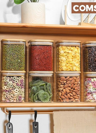ComSaf 0.8 Qt Glass Food Storage Jars Set of 6, Clear Storage Containers with Airtight Lids, Pantry Organization Jar, Spice Jar, Blooming Tea, Oat, Coffee and Sugar Container, Canister Set for Kitchen