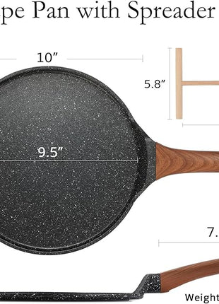 ESLITE LIFE 9.5 Inch Crepe Pan with Spreader, Nonstick Ceramic Flat Skillet Dosa Tawa Comales Para Tortillas Pancake Pan, PTFE & PFOA Free, Black