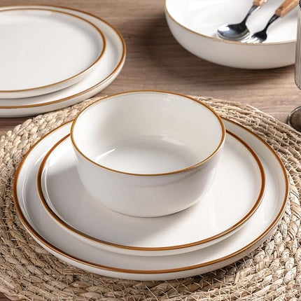GBHOME Ceramic Dinnerware Sets for 8, 24 Pieces Stoneware Plates and Bowls Sets, Scratch Resistant Dishes, Dishwasher & Microwave Safe, Reactive Glaze-Pearl White