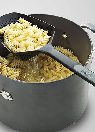 Joseph Joseph Scoop Plus Colander, Spoon Drainer/Strainer, Scoop, Drain and Serve, heat resistant up to 200°C (392°F), Dishwasher safe, Large, Black