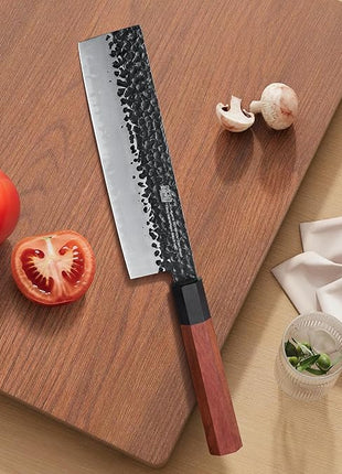 FINDKING Dynasty Series Japanese Nakiri Knife, Professional Vegetable Cleaver, 9Cr18MoV High Carbon Steel Blade, African Rosewood Octagonal Handle, for Shred, Slicing, Mincing, 7 Inches