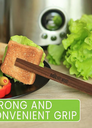 Magnetic Walnut Wooden Toaster Tongs | 8.7-Inch Kitchen Tongs for Cooking, Bread, Bacon, Bagels, and Muffins | Non-Toxic Design, A Durable Alternative to Bamboo, Perfect for Toaster, BBQ, and Grilling