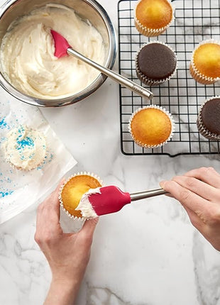 Tovolo Flex-Core Stainless Steel Handled Mini Spatula & Spoonula Set of 2, Kitchen Utensil Set, BPA-Free Silicone, Safe for Cast Iron & Cookware Dishwasher-Safe